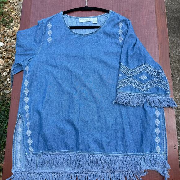 Bleu Bayou Women's Denim Fringe Tunic Top - Size XL - Picture 4 of 7